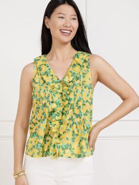 NWT Talbots Lemon Print Lightweight Sleeveless Ruffle Top M